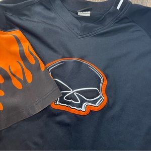 Harley Davidson Men’s Xl Black Orange Skull Logo Polyester Short Sleeve Jersey